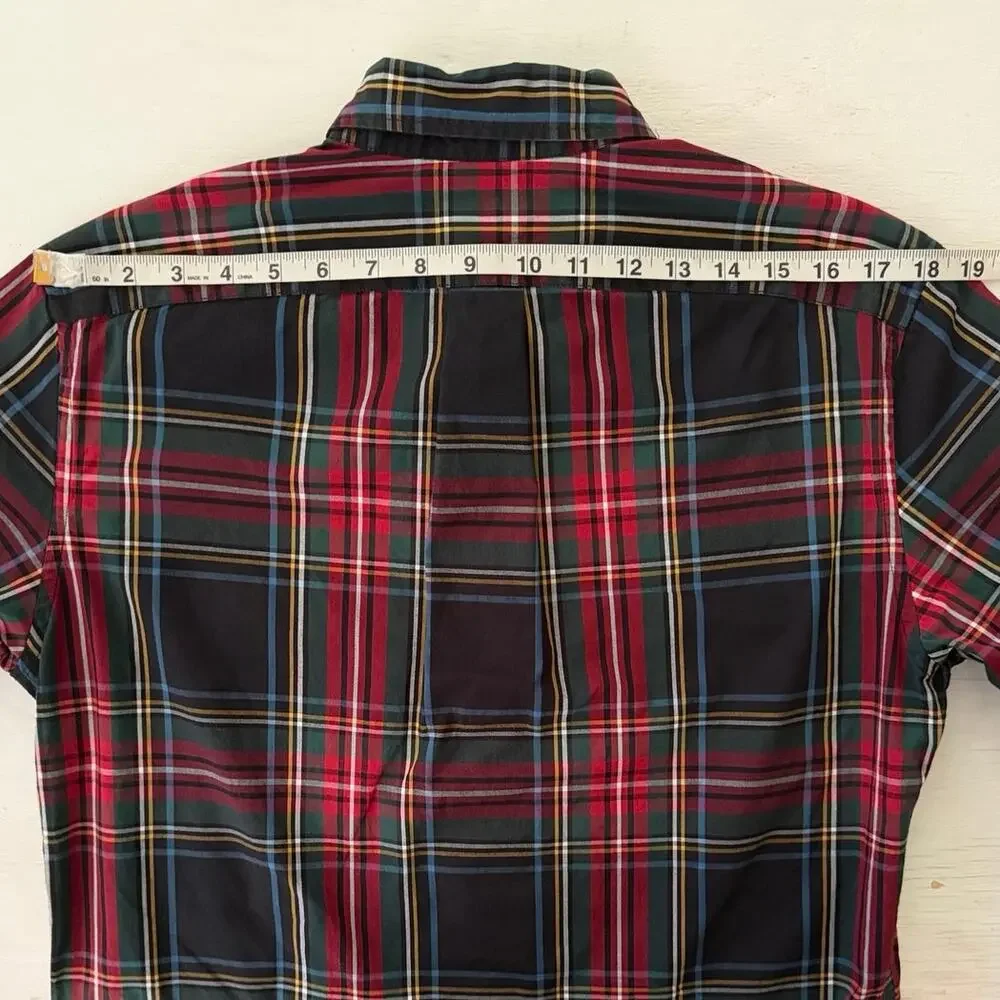 J Crew Holiday Tartan Shirt Mens Size M Organic Cotton Stretch Slim Plaid Work